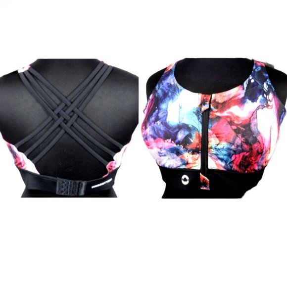 Wodbottom Women's XXL Multi Watercolor Swirl Tie Dye Strappy Zip Up Sports Bra - Picture 1 of 9